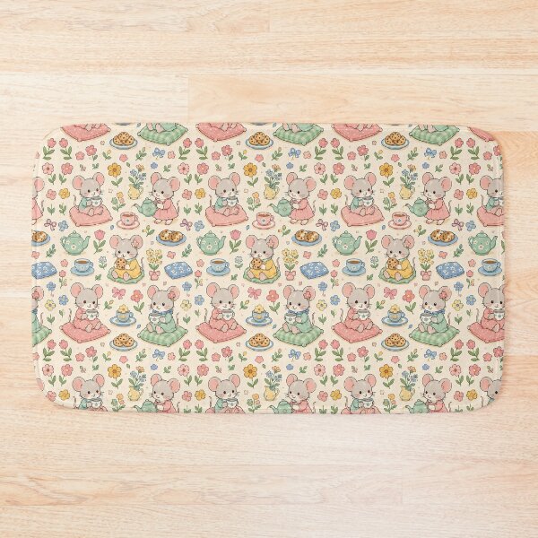 Item preview, Mouse Spring Flower Tea Pattern designed and sold by Soft Berry Studio.