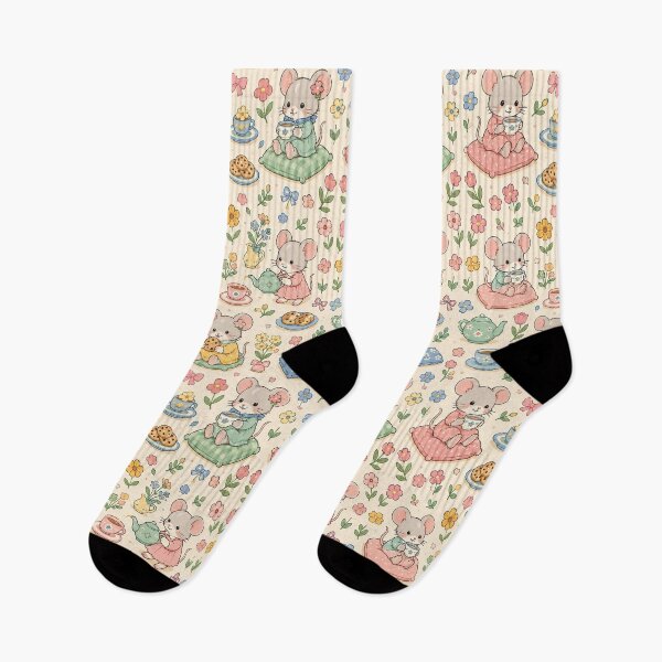 Item preview, Mouse Spring Flower Tea Pattern designed and sold by Soft Berry Studio.