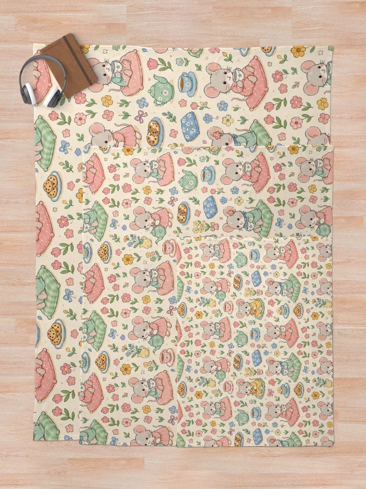 Thumbnail 5 of 6, Throw Blanket, Mouse Spring Flower Tea Pattern designed and sold by Soft Berry Studio.