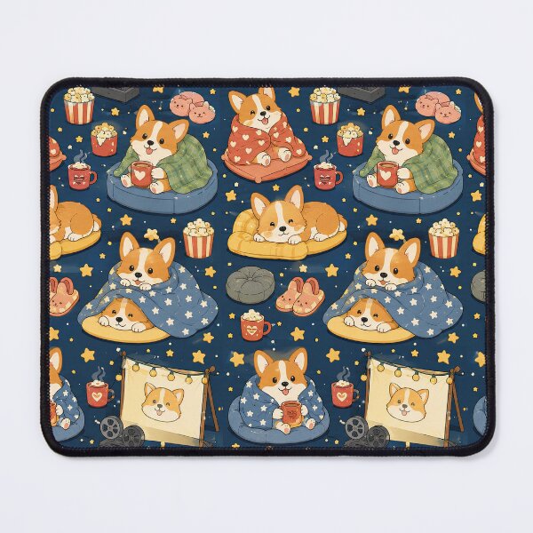Item preview, Corgi Cozy Movie Night Pattern designed and sold by Soft Berry Studio.