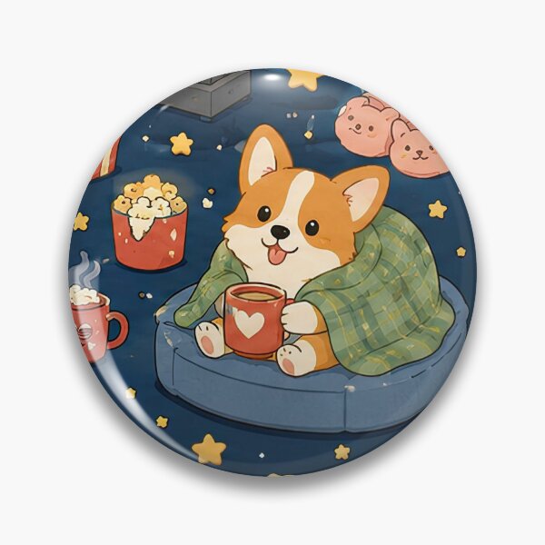 Item preview, Corgi Cozy Movie Night Pattern designed and sold by Soft Berry Studio.