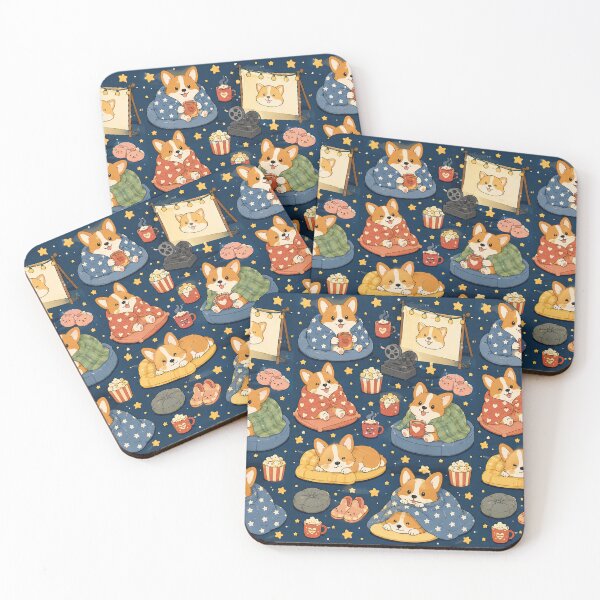 Item preview, Corgi Cozy Movie Night Pattern designed and sold by Soft Berry Studio.