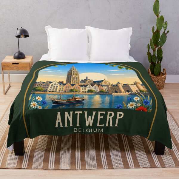 Item preview, Antwerp Vintage Travel Illustration designed and sold by HomeLivingCo.