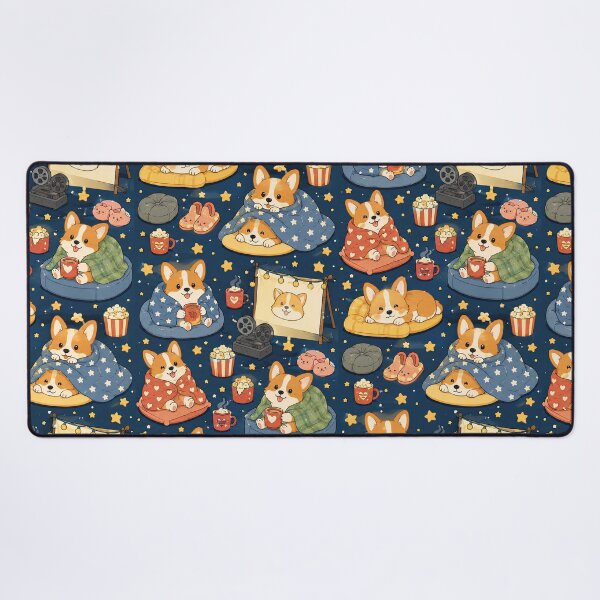 Item preview, Corgi Cozy Movie Night Pattern designed and sold by Soft Berry Studio.
