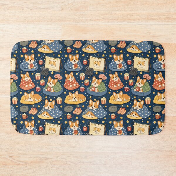 Item preview, Corgi Cozy Movie Night Pattern designed and sold by Soft Berry Studio.