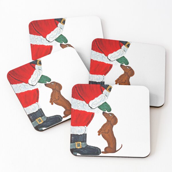 Item preview, Dachshund getting a pet from Santa designed and sold by Squirreldumplings.
