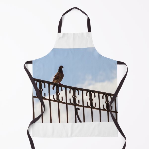 Item preview, Pigeon Perched on Ornate Metal Fence Against Blue Sky — Urban Bird Silhouette on Railing designed and sold by Nmallia.