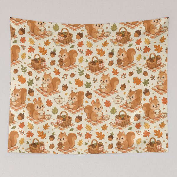 Item preview, Squirrel Autumn Acorn Picnic Pattern designed and sold by Soft Berry Studio.