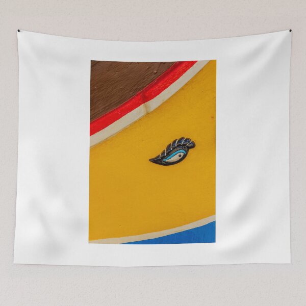 Item preview, Painted Boat Eye Detail On Colorful Hull With Yellow Blue And Red Stripes, Close-Up designed and sold by Nmallia.