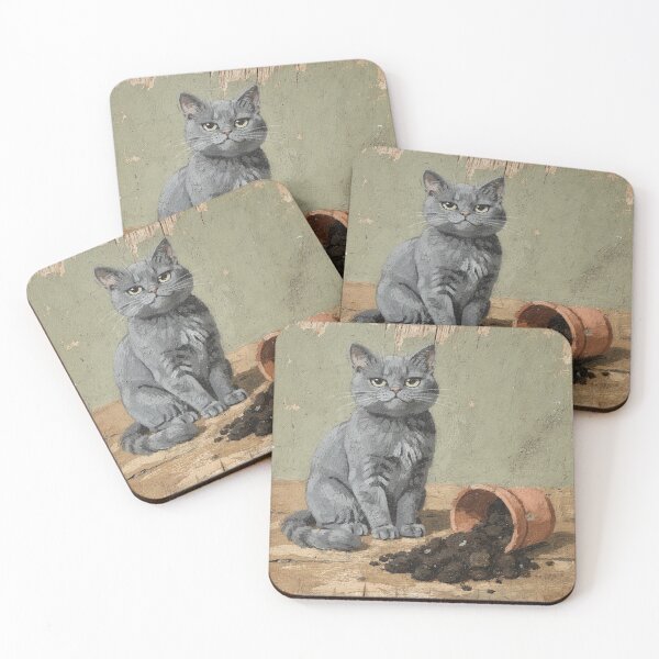 Item preview, Guilty Russian Blue Cat by the Toppled Plant Folk Art designed and sold by PictorialWhimsy.