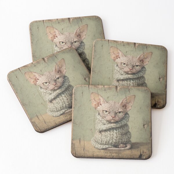 Item preview, Chilly Sphynx Cat Wrapped in a Blanket Folk Art designed and sold by PictorialWhimsy.