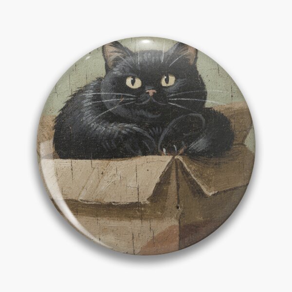 Item preview, Chonky Black Cat Claiming the Cardboard Box Folk Art designed and sold by PictorialWhimsy.