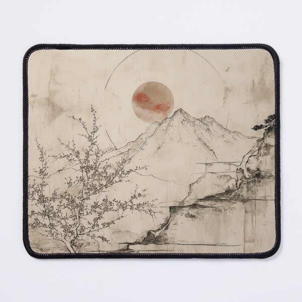 Item preview, Japandi and wabi sabi inspired Red sun landscape designed and sold by filigreedigital.