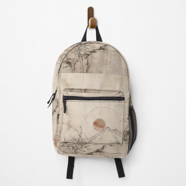 Item preview, Japandi and wabi sabi inspired Red sun landscape designed and sold by filigreedigital.