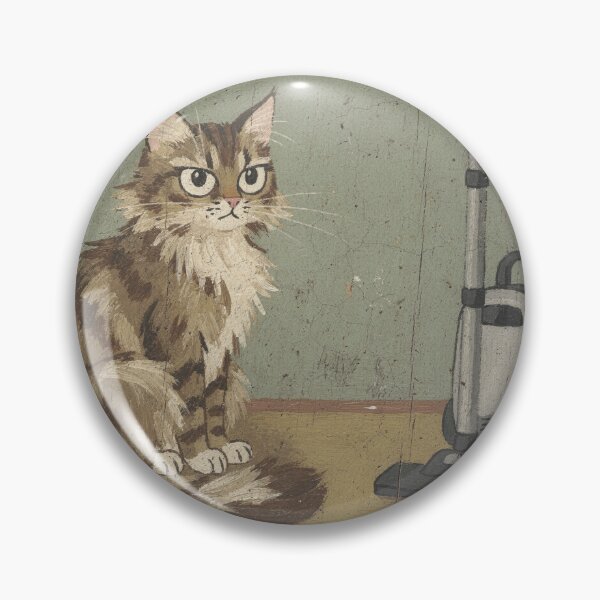 Item preview, Norwegian Forest Cat Facing Off the Vacuum Folk Art designed and sold by PictorialWhimsy.