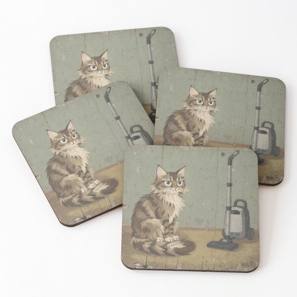 Item preview, Norwegian Forest Cat Facing Off the Vacuum Folk Art designed and sold by PictorialWhimsy.