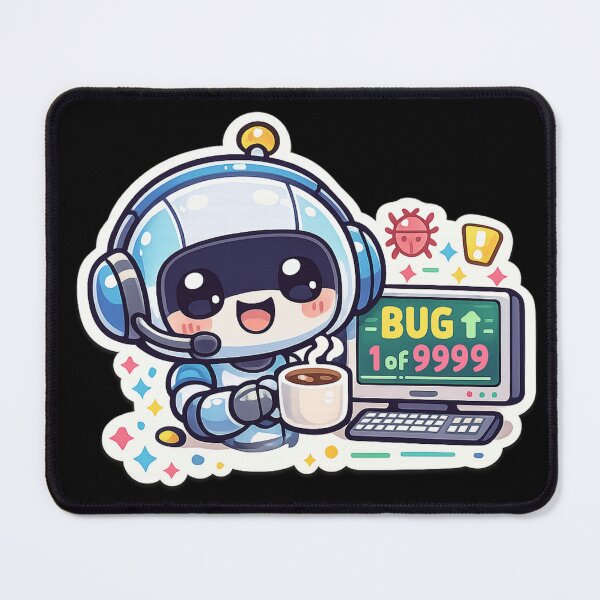Item preview, Cute Programmer Robot Coffee Sticker | BUG 1 of 9999 Kawaii Coding Design | Funny Developer Gift designed and sold by LuxeBuzz.