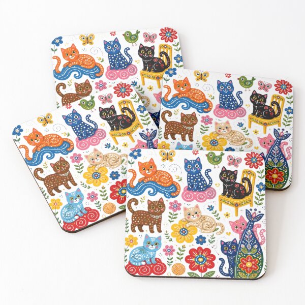 Item preview, Folk Illustration: Colorful Cats | 9 Cute Kittens in Popular Style designed and sold by Natalia-Vlad.