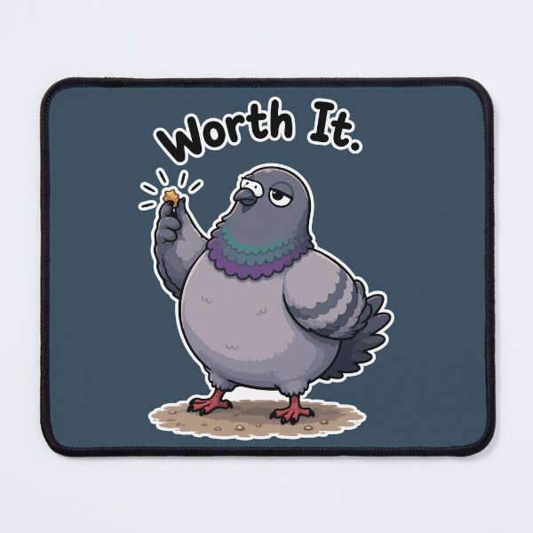Item preview, Worth It Funny Pigeon Holding Bread Crumb Cartoon Sticker designed and sold by SimplePoDesign.
