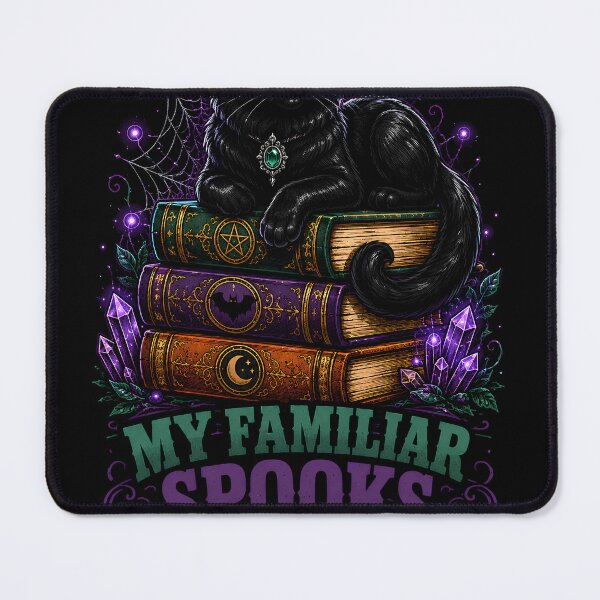 Item preview, Mystical Black Cat on Spellbooks - Familiar Spooks Spirit designed and sold by Retro Rascals Co..