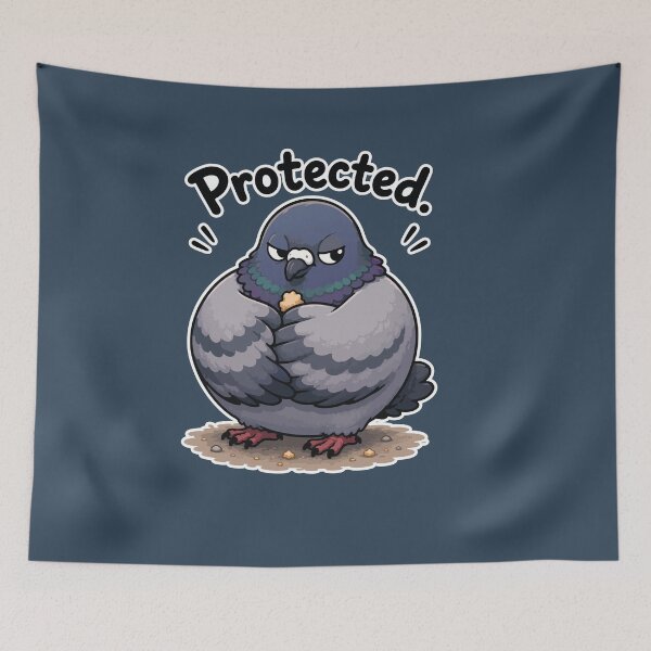 Item preview, Protected Funny Pigeon Guarding Bread Crumb Cartoon Sticker designed and sold by SimplePoDesign.