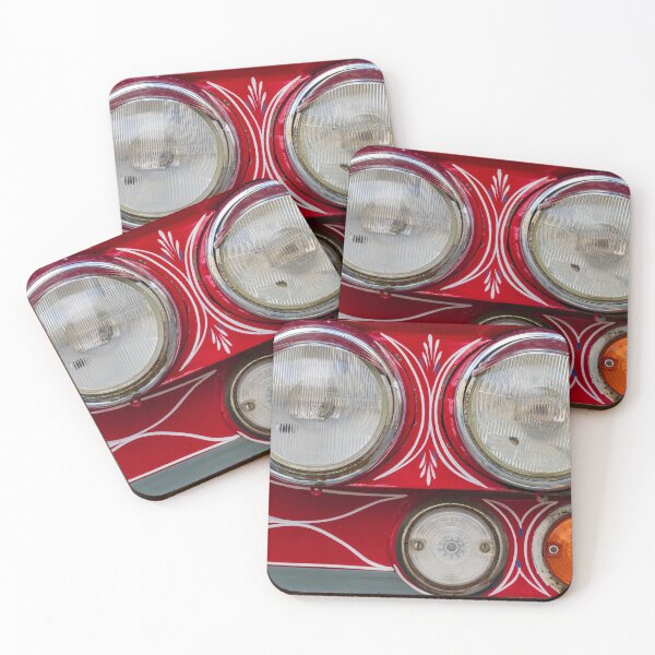 Item preview, Close-Up Of Vintage Red Car Headlights With Pinstripe Detail And Classic Turn Signal Lights designed and sold by Nmallia.
