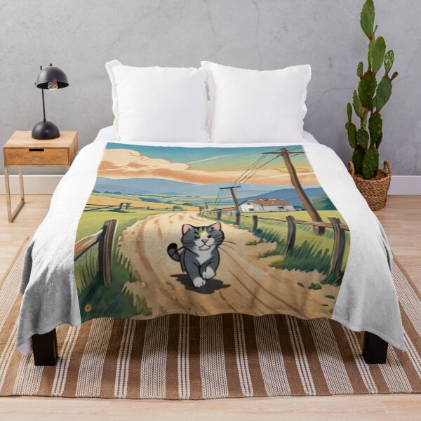 Item preview, Art - Domestic Cat in Motion, Countryside Scene Inspired by Ghibli designed and sold by World-Pets.