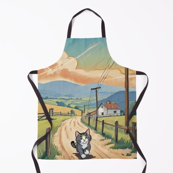 Item preview, Art - Domestic Cat in Motion, Countryside Scene Inspired by Ghibli designed and sold by World-Pets.
