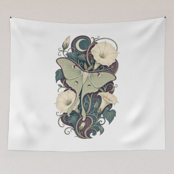 Item preview, Luna Moth Moonflower Celestial Botanical Art designed and sold by AntiqueImages.