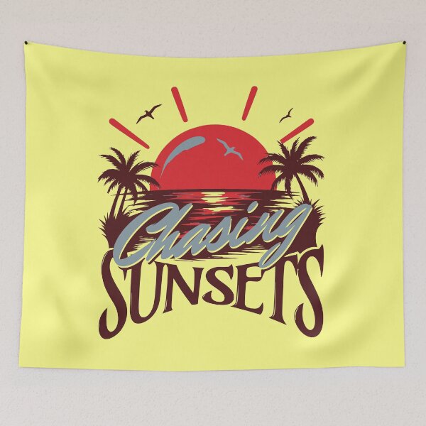 Item preview, Chasing Sunsets Distressed Vintage Florida Vacation Palm Tree Art designed and sold by illeN-Art-World.