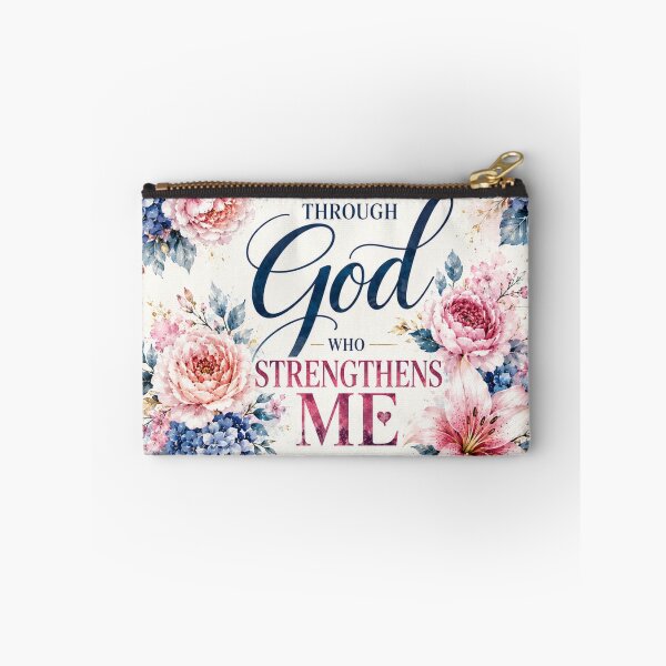 Item preview, Philippians 4:13 Floral Christian Bible Verse | I Can Do All Things Through Christ Who Strengthens Me | Pink Blue Watercolor Flowers Faith Gift designed and sold by Leefs.