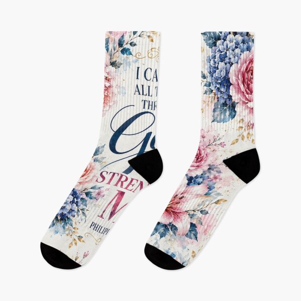 Item preview, Philippians 4:13 Floral Christian Bible Verse | I Can Do All Things Through Christ Who Strengthens Me | Pink Blue Watercolor Flowers Faith Gift designed and sold by Leefs.
