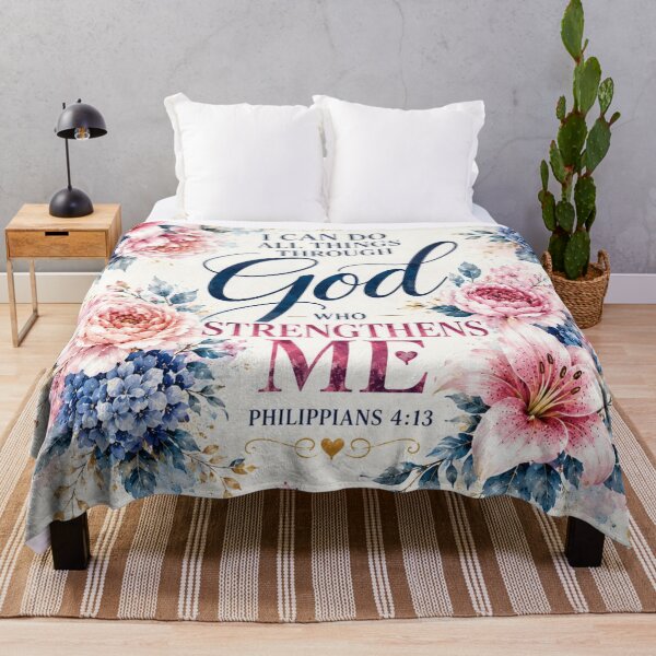 Item preview, Philippians 4:13 Floral Christian Bible Verse | I Can Do All Things Through Christ Who Strengthens Me | Pink Blue Watercolor Flowers Faith Gift designed and sold by Leefs.