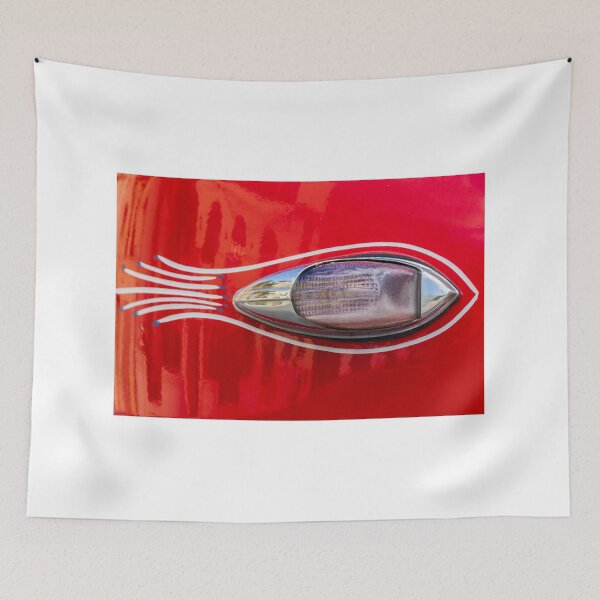 Item preview, Vintage Red Car Close-Up Showing Chrome Side Marker, Pinstripe Detail and Glossy Custom Paint designed and sold by Nmallia.