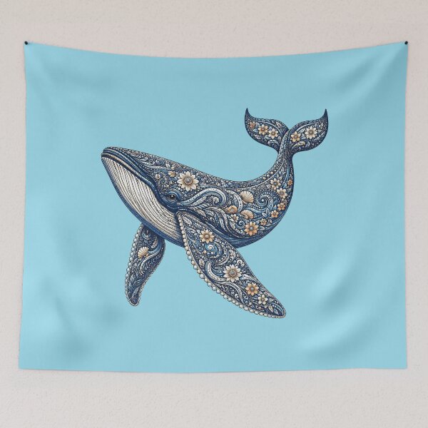 Item preview, Floral Whale Ocean Illustration designed and sold by Zaru Zentangle Studio.