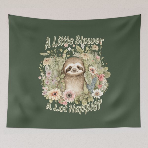 Item preview, A Little Slower A Lot Happier Cute Sloth Cottagecore Nature Lover Design designed and sold by Sachie's Studio.