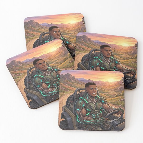 Item preview, CYBER EXPLORER IN TACTICAL ARMOR SUNSET LANDSCAPE designed and sold by Curiosiart.