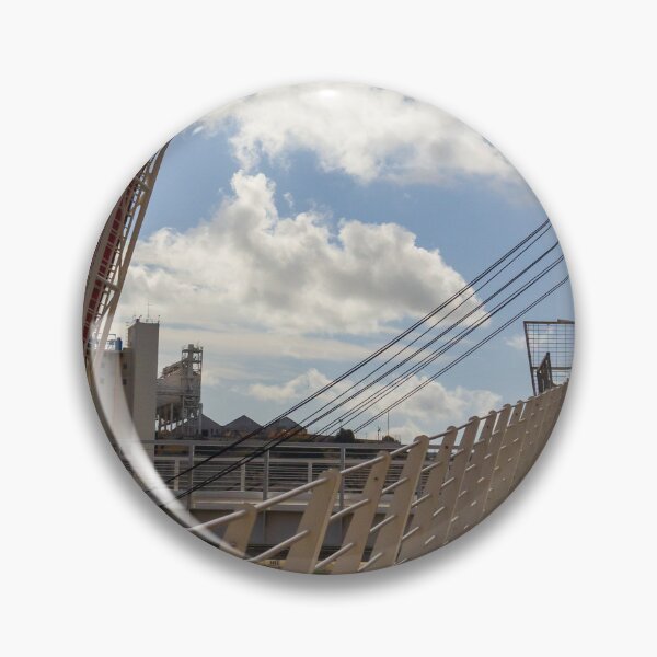Item preview, Modern Arch Bridge With Stairs and Railing Over Harbor Water Under Dramatic Cloudy Sky designed and sold by Nmallia.