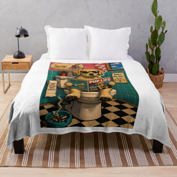 Item preview, Dog reading in bathroom designed and sold by AcornAndPebble.