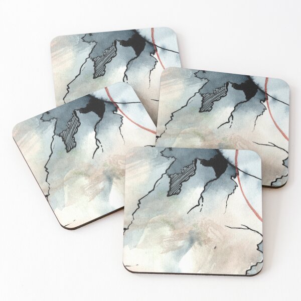 Item preview, Abstract Panta Rhei Watercolor - Modern Indigo Coral Ink Art designed and sold by WaterColorCats1.