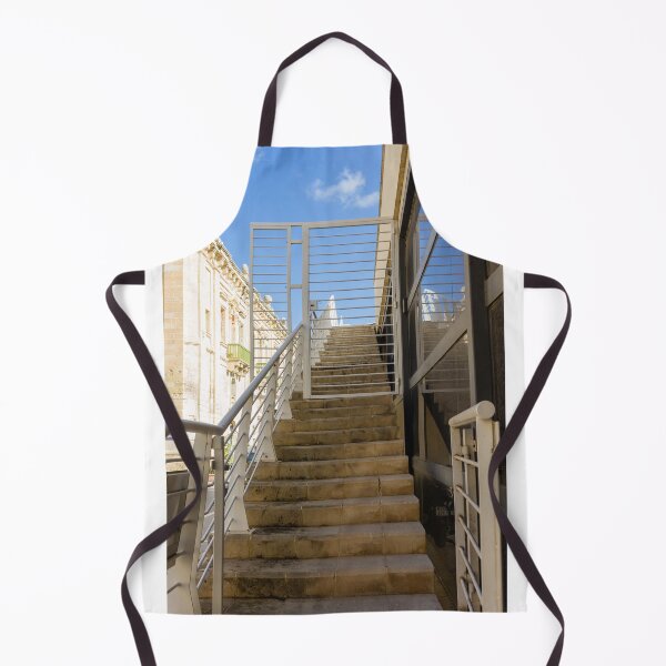 Item preview, Sunlit Stone Stairs and White Metal Gate Leading Up Between Modern Glass and Historic Architecture designed and sold by Nmallia.