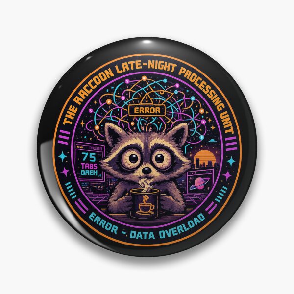 Item preview, The Raccoon Late Night Processing Unit Retro Scientific Badge designed and sold by Salwastore.