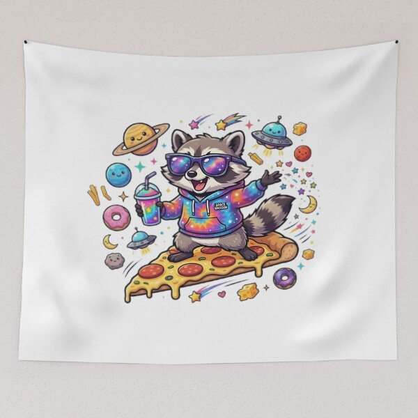 Item preview, Space Raccoon - Pizza Surfing Galaxy Hoodie Sticker designed and sold by WowDezign.