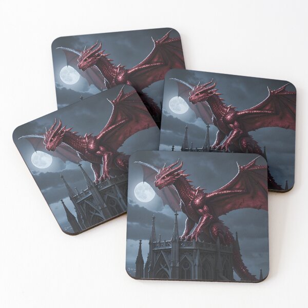 Item preview, Crimson Dragon on Gothic Castle | Dark Fantasy Moon Art designed and sold by ZanyPaintbrush.