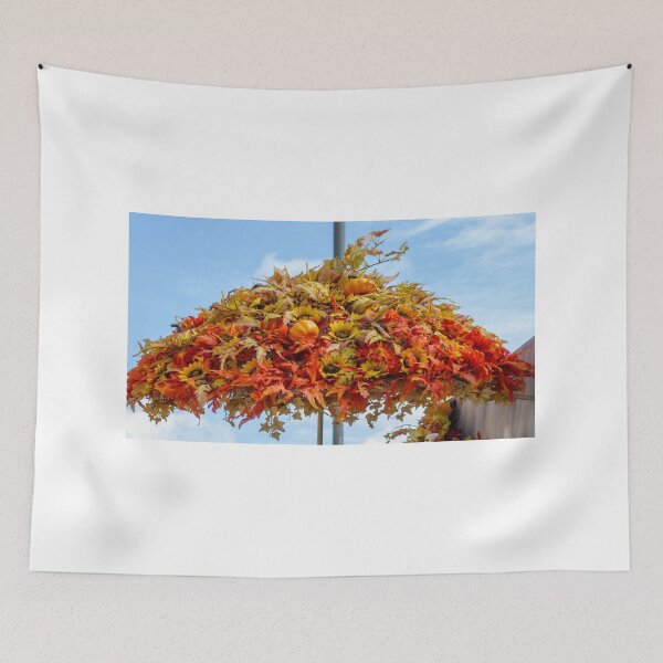 Item preview, Autumn Hanging Floral Decoration With Pumpkins And Sunflowers Against A Clear Blue Sky designed and sold by Nmallia.