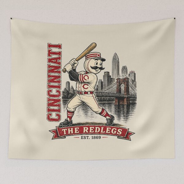 Item preview, Cincinnati Redlegs Vintage Baseball,  Retro 1869 Mr. Redlegs Skyline Graphic Tee designed and sold by GhostDawgs.