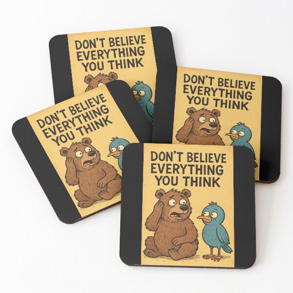 Item preview, Don't Believe Everything You Think Funny Cartoon Bear and Blue bird Illustrationk, designed and sold by ZanyPaintbrush.