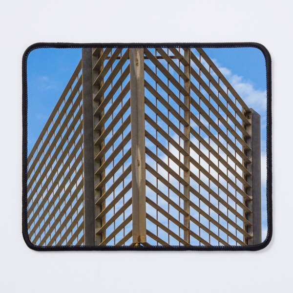 Item preview, Rusty Metal Lattice Fence Corner Against Blue Sky, Industrial Architectural Grid Pattern designed and sold by Nmallia.