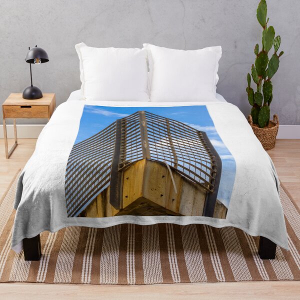 Item preview, Rusty Metal Lattice Fence Corner Against Blue Sky, Industrial Architectural Grid Pattern designed and sold by Nmallia.