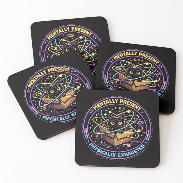 Item preview, Mentally Present Physically Exhausted Cat Quantum Physics Retro Badge designed and sold by Salwastore.